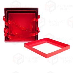 red cardboard boxes with lids