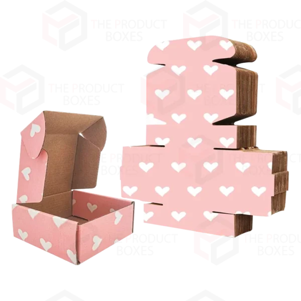 heart print pink shipping boxes