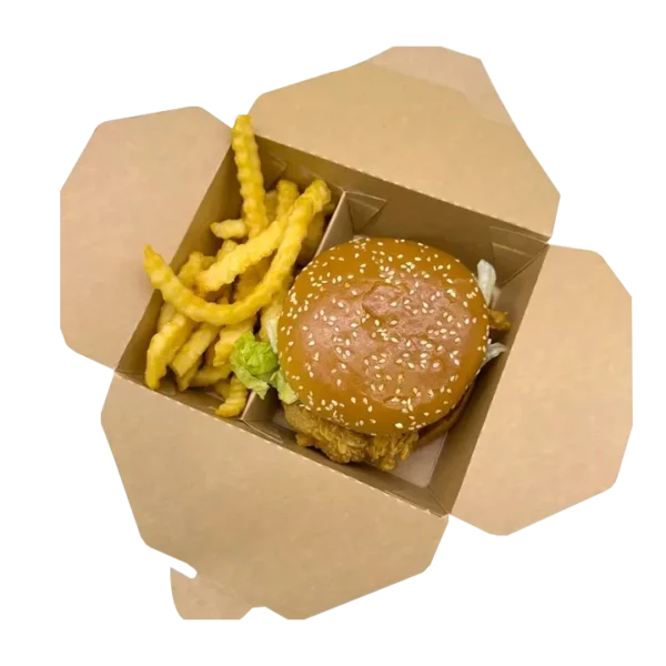 burger and chip takeaway boxes