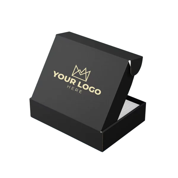 black cardboard mailing boxes