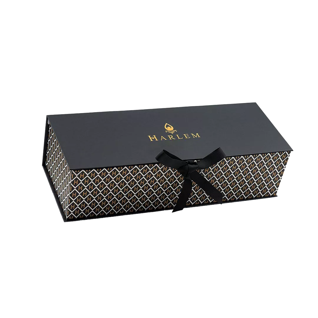 paper over board boxes with ribbon