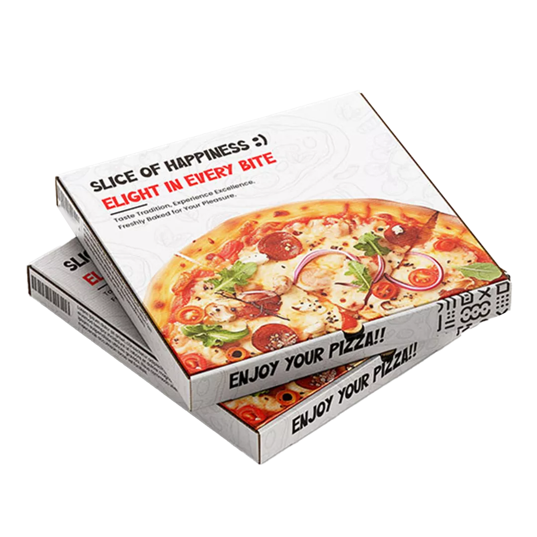 pizza boxes with company logo