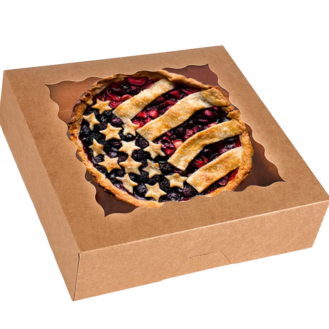 american festive pie boxes with window